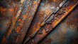 © Zainu - Rustic metal sheets overlapping with rough textures and corrosion, viewed from above, showcasing industrial decay and aged metal surfaces
