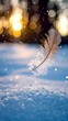 © SG- design - Eine Feder fliegt auf eine Schneedecke unter einem hellen Winterhimmel mit sanftem Schneefall.