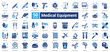 © gibranicon - Medical Equipment icon set in two color style contains 50 icons including stethoscope, thermometer, otoscope, x-ray machine, clinical microscope, surgical mask dan oxygen mask icon
