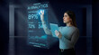 © Rendara Studio - Woman analyzing AI performance dashboard on transparent screen