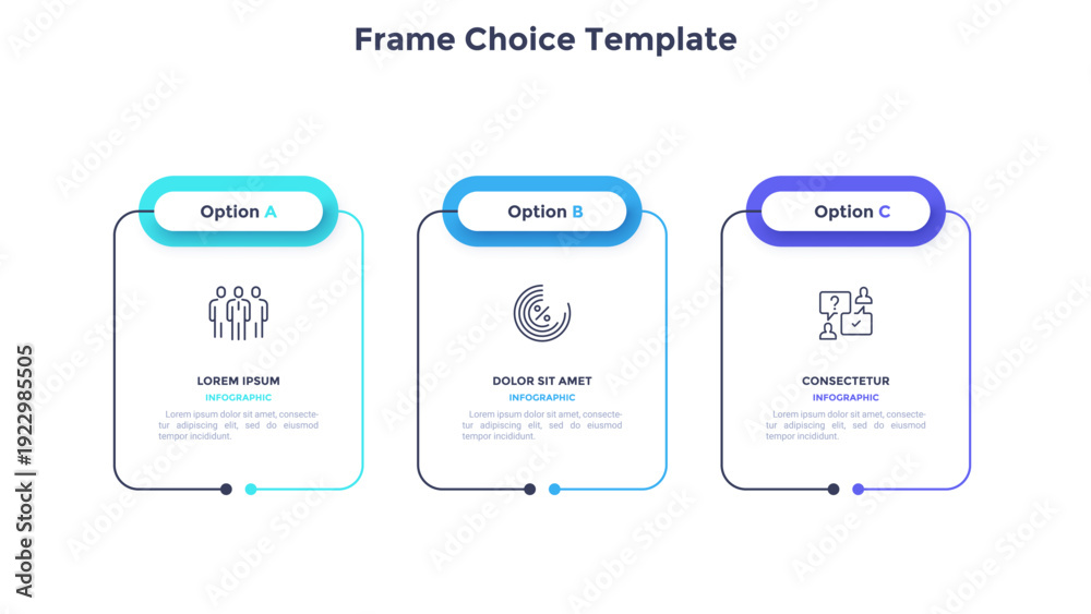 Project Planning Retangular Image Business model with 3 rectangular frames placed in horizontal row ...