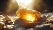 © SOPIAH - Radiant Natural Gold Mineral Illuminated by Warm Sunlight on Earthy Ground, Representing Natural Wealth and Value