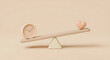 © solom - work life balance concept with 3d clock and heart on wooden seesaw scale for time management and mental health wellness priority on neutral beige background