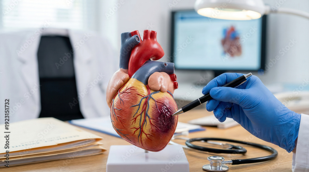 Doctor Examining Human Heart Model in Clinic. Medical professional ...