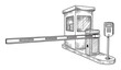 © Maestro - Ink sketch portraying a gate entry security checkpoint with a barrier arm, an operator cabin, and an access code panel ideal for parking facility operations and perimeter control