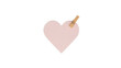© Mamer - A delicate light pink heart-shaped paper note held by a wooden clothespin against a clean white background, symbolizing love and communication