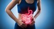 © ahmad - Woman experiencing abdominal pain with glowing red stomach overlay