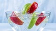© peacefy - Crisp apple slices plunge into a crystal bowl of refreshing water. Capturing the vibrant interplay of colors and the invigorating splash.