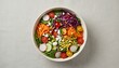 © Ferdian - Vibrant healthy mixed salad in white bowl, featuring colorful fresh vegetables, sweet corn, and crumbled feta cheese, captured from an appealing overhead view