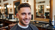 © pjdesign - Portrait of a happy male client after grooming service in a classic vintage style hair salon