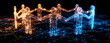 © Phanupong - Digital Human Figures Formed by Glowing Particles Holding Hands in Circle on Data Network Global Unity Blockchain Community and Connected Technology Quantum Collaboration Sphere