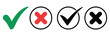 © love  - Check box icon collection featuring approval and rejection buttons, correct and incorrect symbols, green checkmark and red cross graphics, UI elements for forms, surveys