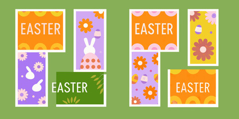 Naklejka na meble Colorful easter cards with bunnies flowers and decorative elements