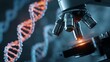 © Nasreen - Close-up microscope with laboratory equipment background and macro dna illustration, animated style concept of innovative medical and scientific research, biotechnology and molecular biology innovatio
