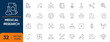 © stock icon - Medical Research Icon Set. Containing medicine, Science, laboratory, discovery, investigation, experiment, biotechnology and more. Editable vector Line icons collection.