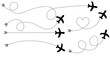 © Sopan - Airplane routes set. Plane route line. Planes dotted flight pathway. Plane paths. Aircraft tracking, planes, travel, map pins, location pins  Vector illustration.