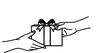 © Bobi - A hand transfers a gift box with a ribbon bow to another hand