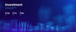 © ec0de - Abstract Fintech Digital Cityscape With Glowing Blue Towers and Data Flow Grid Patterns. Advanced Smart City Background With Illuminated Particle Buildings and Technology Network Grid. Vector.