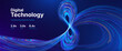 © ec0de - Abstract Technology Flow With Shimmering Blue and Purple Data Lines, Dynamic Particle Motion Forming Endless Loop Shape Scientific Background. Vector Illustration.