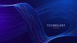 © ec0de - Dynamic Big Data Wave With Radiant Blue and Violet Light Streaks. Neural Network Grid and Digital Communication Concept Design. Vector Illustration.