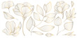 © marylia17 - Luxury floral pattern, gold line chinese roses, peonies, elegant leaves isolated. Ornate vector illustration vintage engraving, modern minimalism, wedding design, romantic print, wallpaper, border.