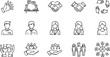 © ARIFUL - Business teamwork and collaboration line icon set featuring leadership partnership community support hands and human resource concepts for corporate