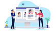 © Knut - Business people evaluating employee profiles on a large monitor, concept of human resources recruitment, talent management, performance rating, and hiring, flat design vector illustration