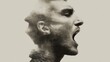 © Anatoll Paveel - A calm, serious expression and an angry, screaming one. Internal suffering, dissociative identity disorder. Double exposure.