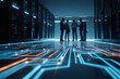 © R - Strategic minds in the digital fortress. Ai concept. Integrating expertise: it professionals in data security discussion. Digital transformation. Cyber interaction.