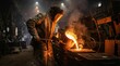 © Fahim Hossen - A blacksmith carefully working molten metal in a foundry setting with protective gear.