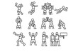 © Viacheslav - Beach volleyball players. Line icon set of Beach volleyball players: serve stance, spike jump, block pose, dive save, set hands, ready position, teamwork high