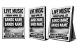 © Coosh448 - Live music event poster halftone A live music event poster template with strong visual hierarchy illustrated in front view, side view, and three-quarter view