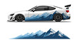 © Lailatul - Sporty coupe with blue mountain graphic wrap on side for travel and adventure.