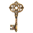 © PikaTech - Ornate, vintage key with intricate details, aged appearance, isolated on a black background