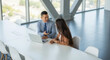 © REAL  - soft focus blurred photo of Business colleagues discussing project at modern office meeting table