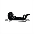 © Mohon - Black silhouette of a charming otter resting on its back in calm water, a simple and delightful depiction of wildlife.