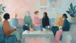 © Wida - Group of diverse women gathered for conversation in a warmly lit interior setting