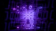 © AMBIKA - Neon glowing shopping cart icon in digital purple tech tunnel background, futuristic e-commerce online retail technology concept