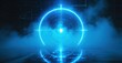 © antishock - Futuristic scene. Glowing blue target dominates dark space. Smoke adds mystery, digital patterns visible. Intense focus point.