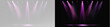 © Alehandro - Pink lights and LED spotlights neon for concert stage. Realistic performance or disco lighting with glowing pink beams and reflections on transparent background overlay purple glow png