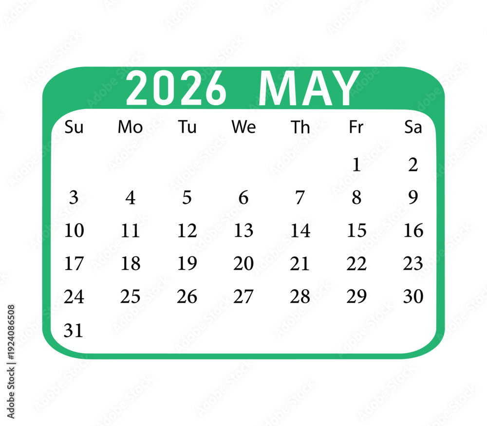 May 2026 Calendar Vector Illustration Stock Vector | Adobe Stock
