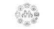 © Maput - Family life and community support icons surrounding a central family illustration.