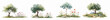© Narin - Watercolor trees with blooming wildflowers and vibrant green foliage, illustration of botanical nature elements creating a natural garden landscape on white background