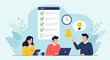 © Fendi - Team collaboration on a task list with a notification and idea generation in a modern workspace setting from a front viewpoint