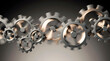 © Florence - An abstract 3D visualization of a group of gears of different sizes in motion. A concept of high-tech industry and manufacturing.  Motion blur adds dynamism to the illustration