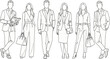 © PINKI - Set of professional business people in smart casual attire, elegant corporate fashion line art for modern office work lifestyle