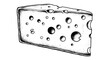 © Emongrapic - A detailed line art drawing of a wedge of Swiss cheese, showing its distinctive holes and texture