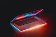 © Marcos Osorio/Stocksy - Laptop glows with vibrant neon lights in a dark setting