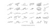 © xenial - Calligraphy collection of wavy swooshes. Hand drawn swash, emphasis, line shape. Typographic extension simple stroke underline decoration for text, logo. Minimalist letter tail isolated elements