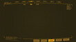© ikonstudio - Retro futuristic game style amber monochrome overlay HUD with CRT scanlines and convex distorted display. Retro-futuristic UI overlay for video or broadcasting. Old style overlay UI panels.